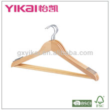 Hot selling wooden shirt hangers with round bar and anti-slip rubber teeth on shoulders